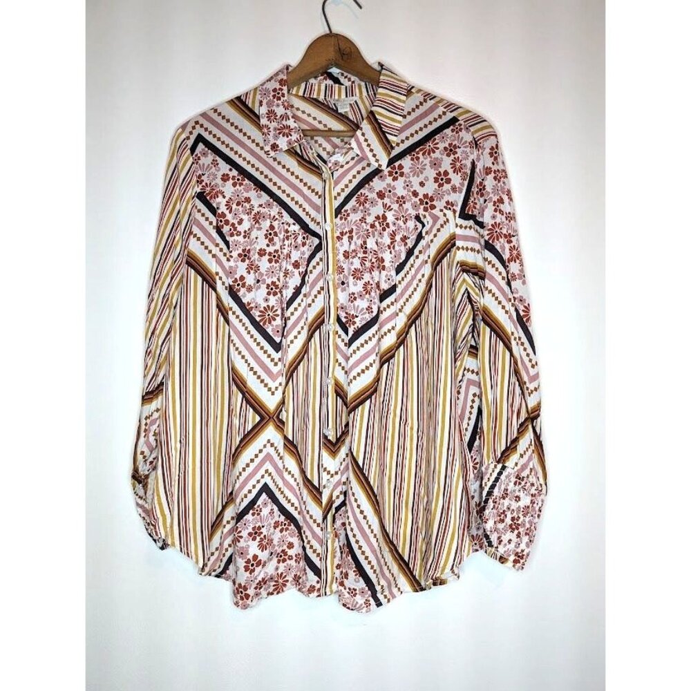 Cato Shirt Womens Size 18/20 Button Down Long Sleeve Tunic Artsy Boho Disco  NEW